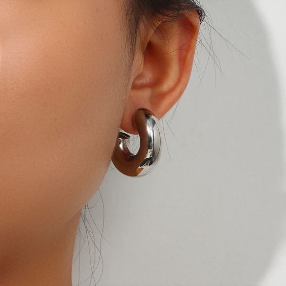 Aretes Chunky Silver Hoops